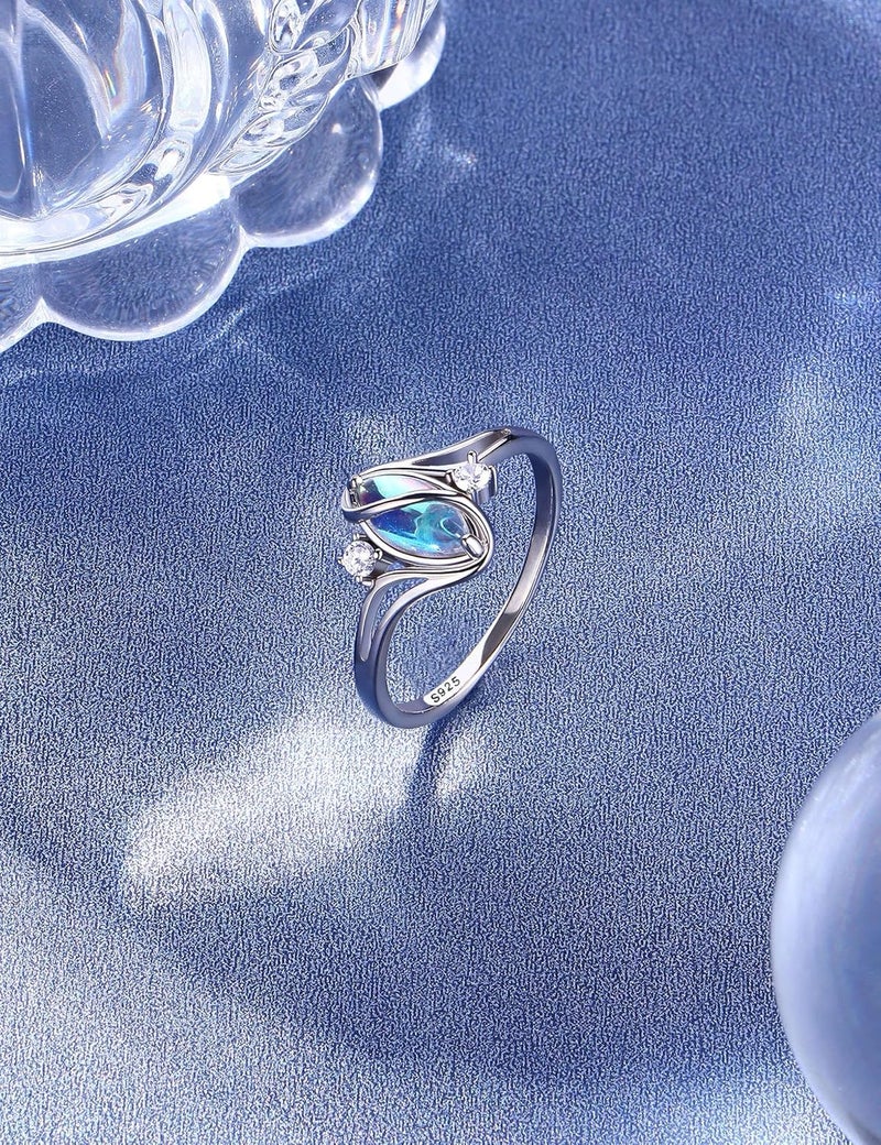 Adramata 925 Sterling Silver Rings for Women Moonstone Ring Rainbow Cubic Zirconia Accents Ring Solitaire Gemstone Statement Rings 18K Gold Plated Silver Rings - Image 5